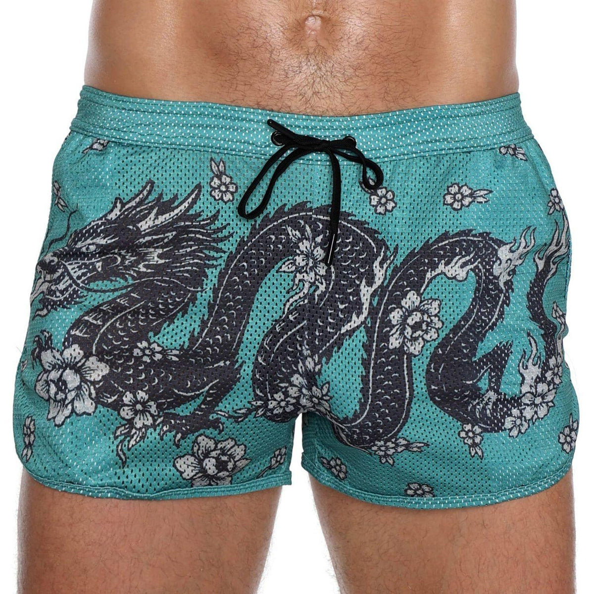 Green Vintage Dragon Mesh Short by Skull & Bones
