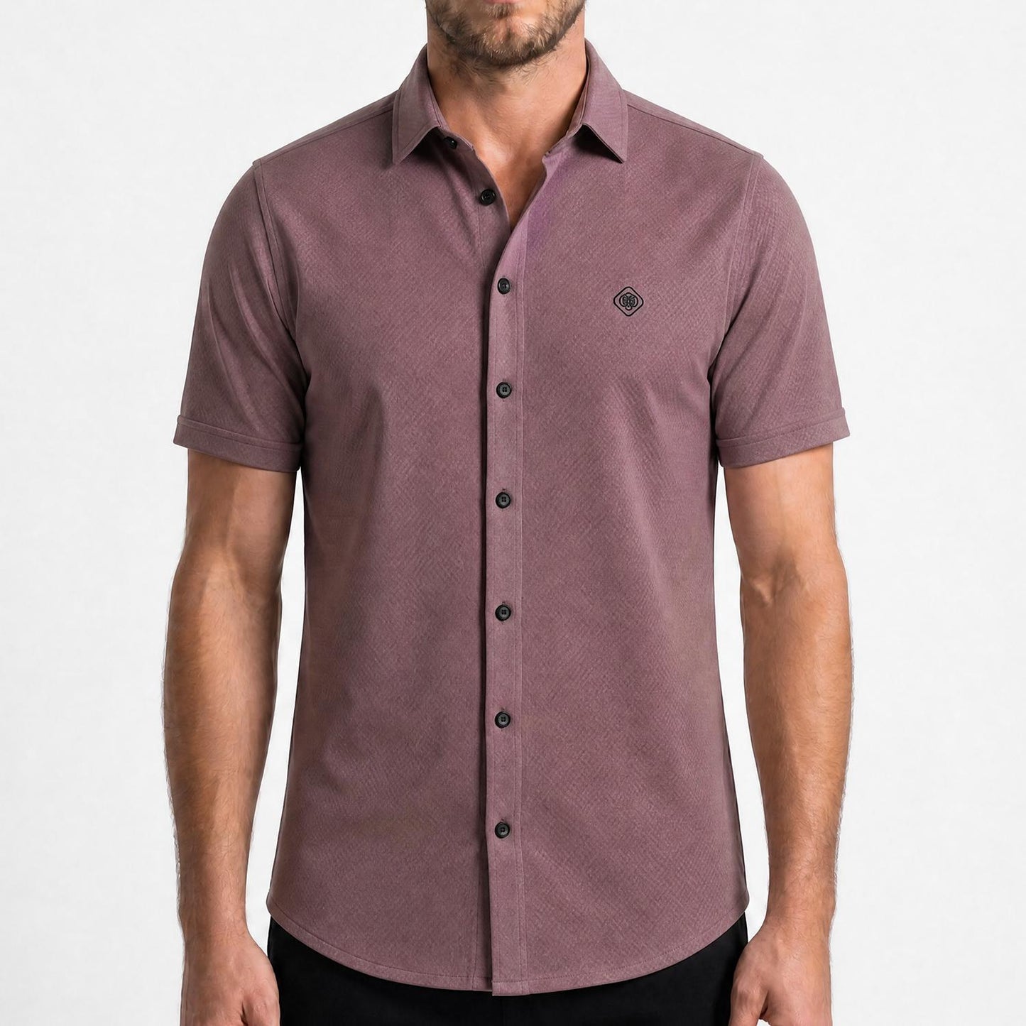 Mauve Jacquard Knit Short Sleeve Shirt