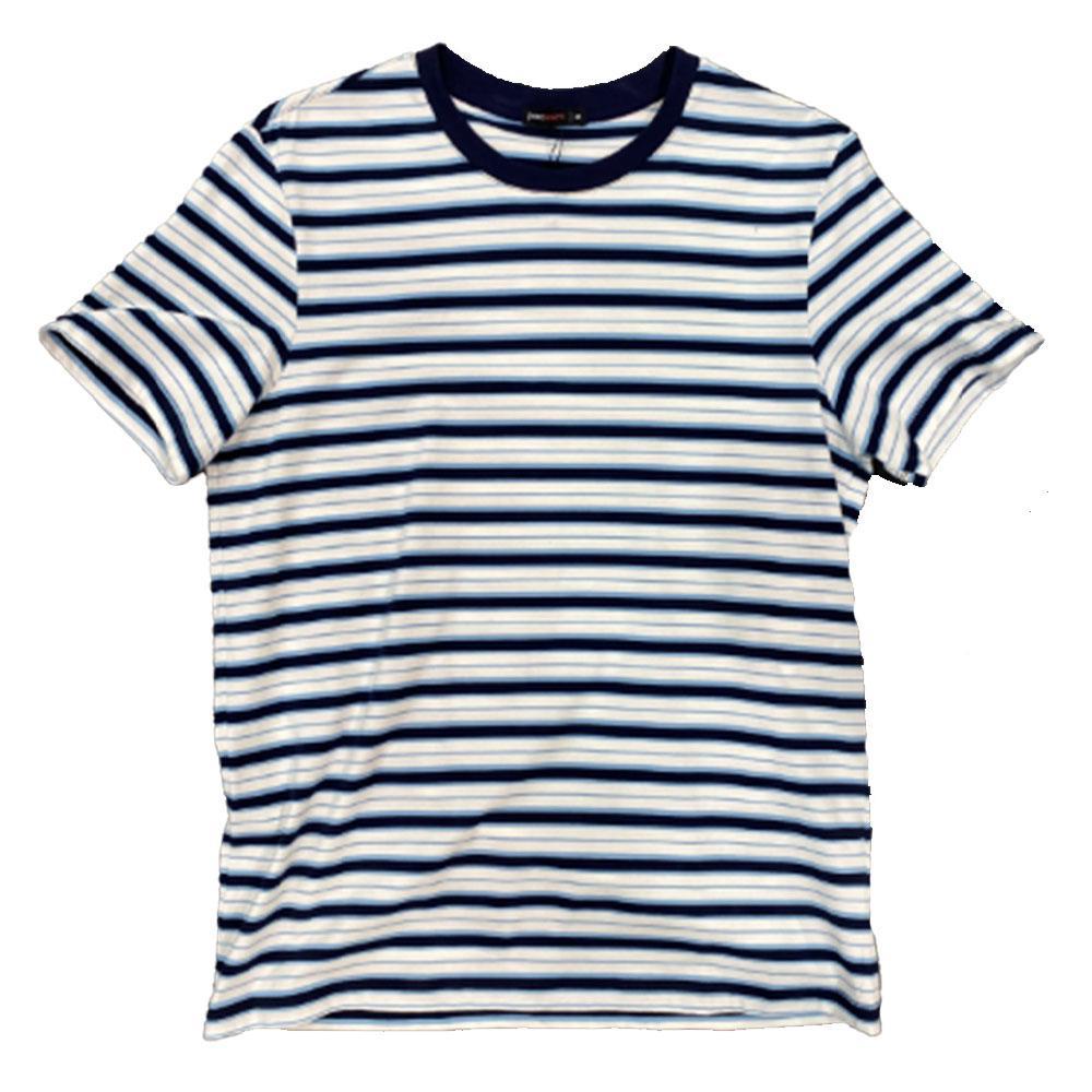 Navy/Sky Striped Stretch Knit Crew Tee by Postmarc