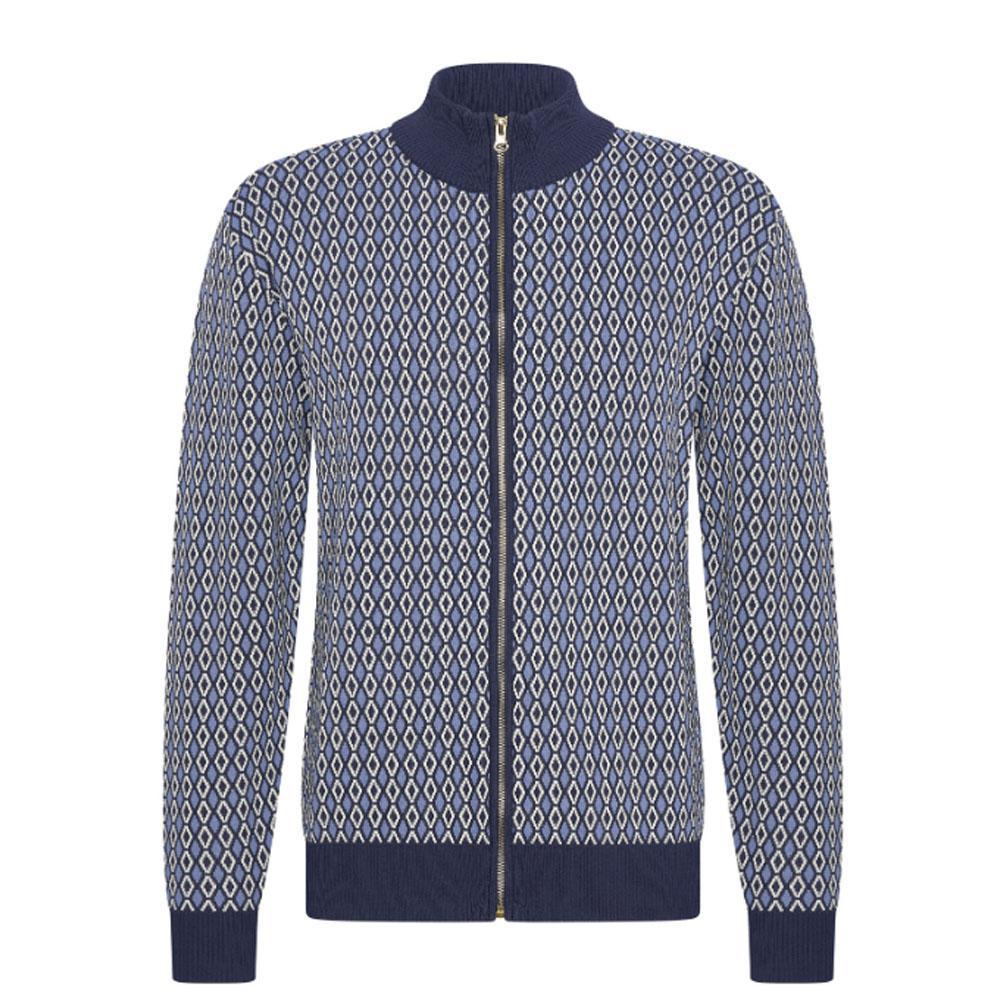 In Deriva Blue/White Zip-Up Knit Sweater by 4funkyflavours