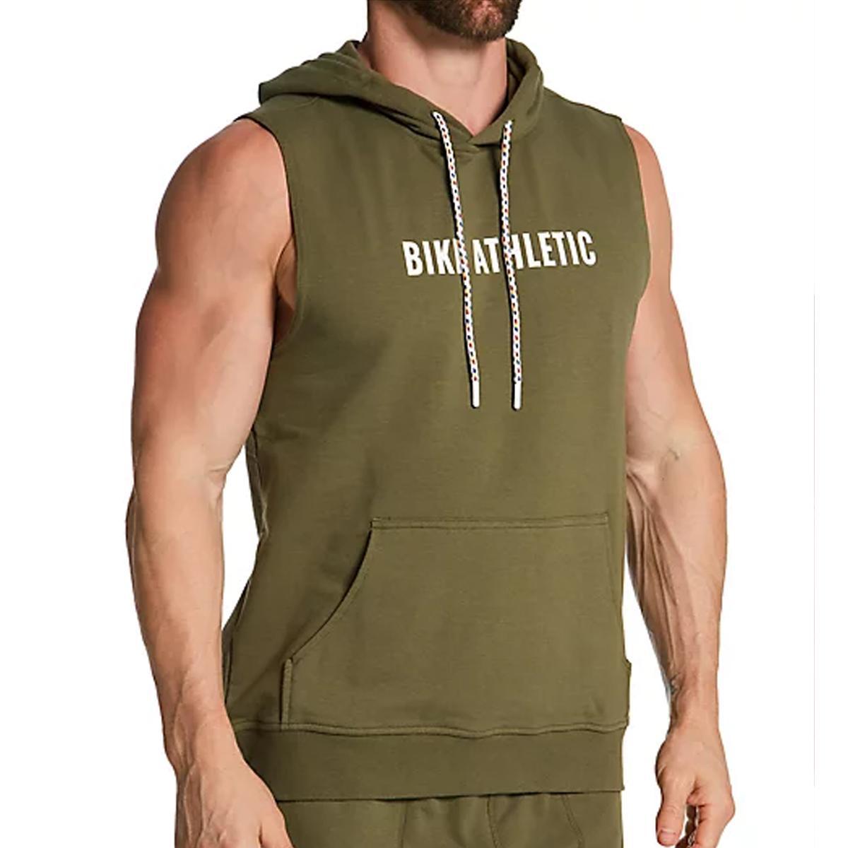 Olive French Terry Sleeveless Hoodie by Bike Athletic
