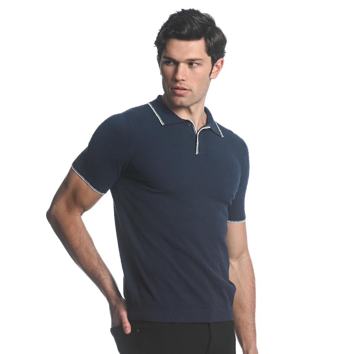 Navy/Baby Blue Lightweight Boucle Polo Shirt by Postmarc