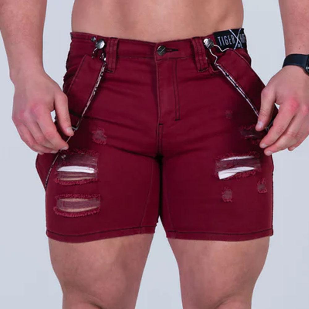 Walter Cherry Distressed Shorts with Fashion Straps by TigerXHorse Denim