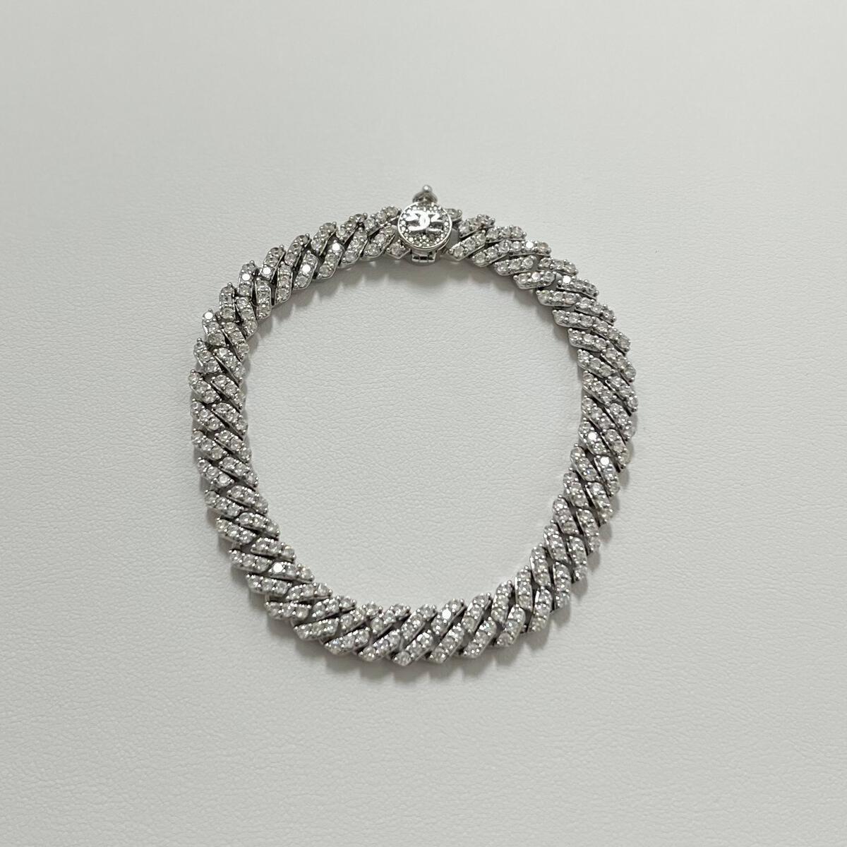 8MM White Gold Straight Edge Diamond Cuban Bracelet by Gold Gods