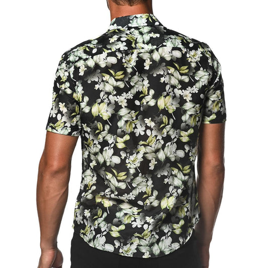 White Orchids Cotton and Silk Short Sleeve Shirt by Postmarc