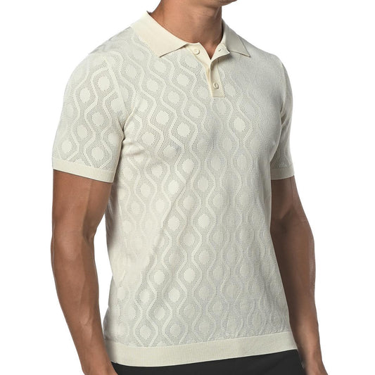 Off White Spiro Textured Silk and Tencel Mesh Knit Polo Shirt by Postmarc