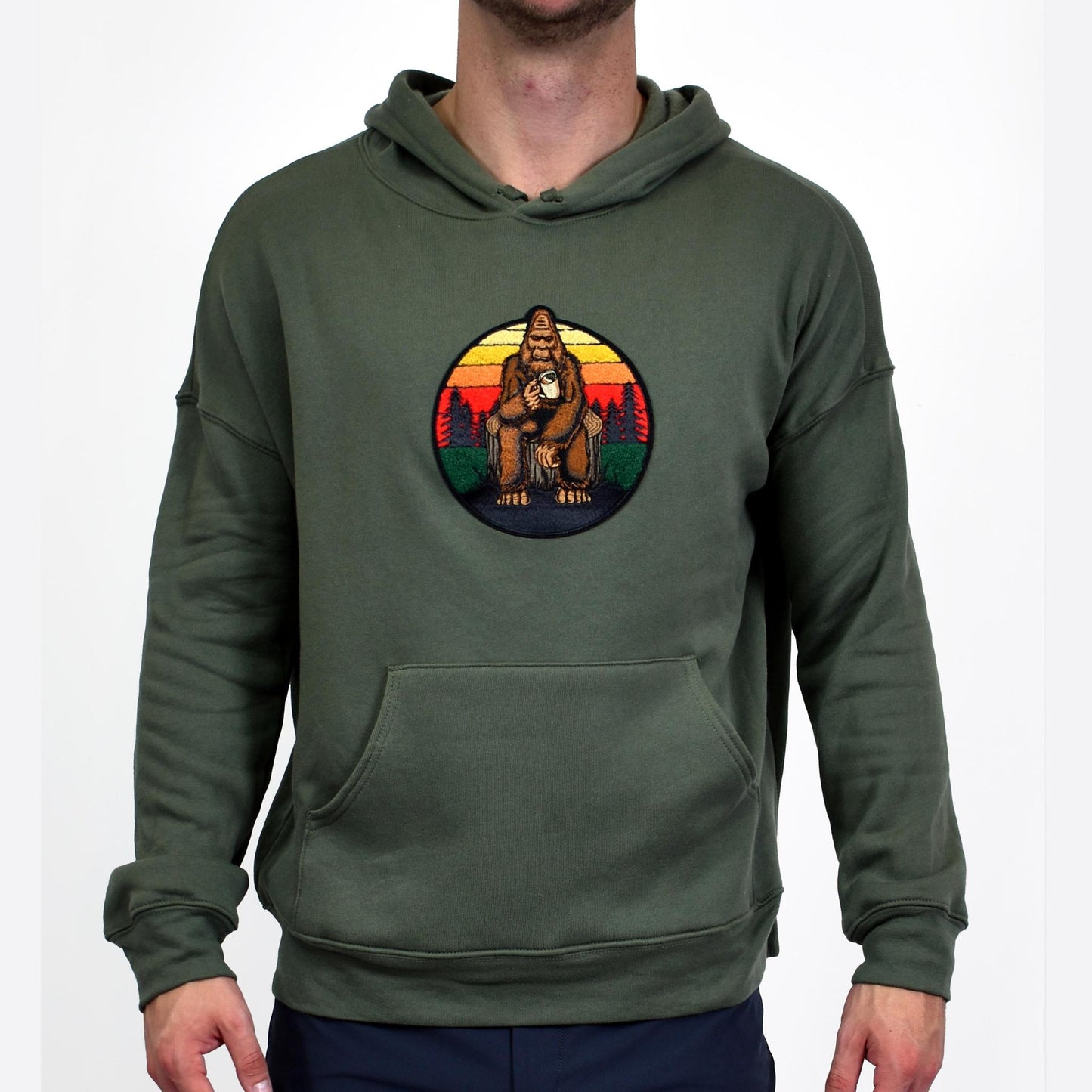 Caffeinated Big Foot Embroidered Olive Green Pullover Hoodie by Assassin Menswear