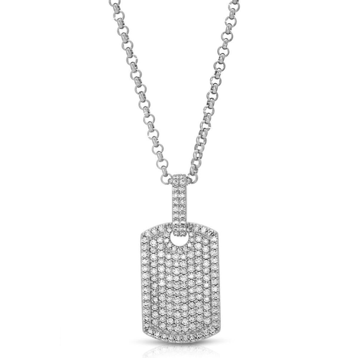 White Gold Micro Diamond Dogtag with 20" Cable Chain by Gold Gods