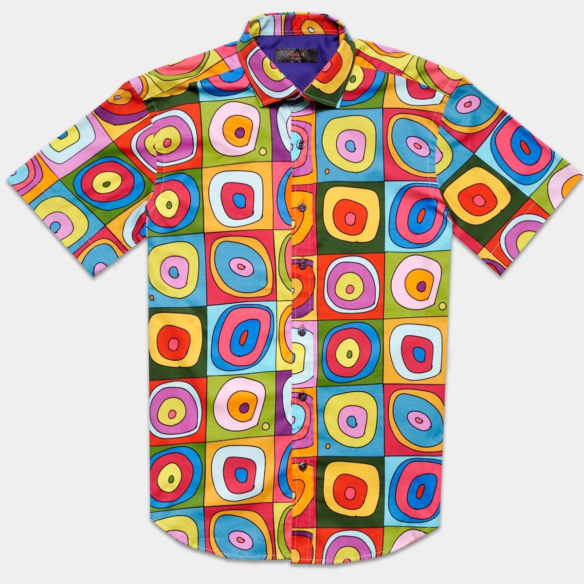 Rings of Life Multicolor Short Sleeve Button Down Shirt by Eight-X