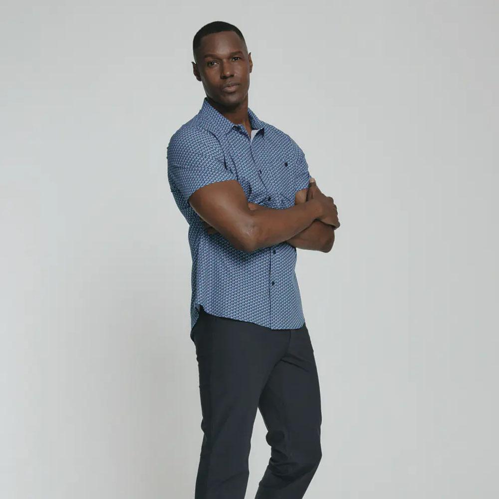 Wyrie Navy Short Sleeve Patterned Shirt by 7Diamonds