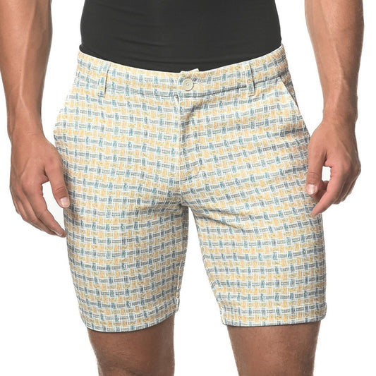 Amber Yellow/Blue Slate Check 8" Inseam Stretch Knit Shorts by Postmarc