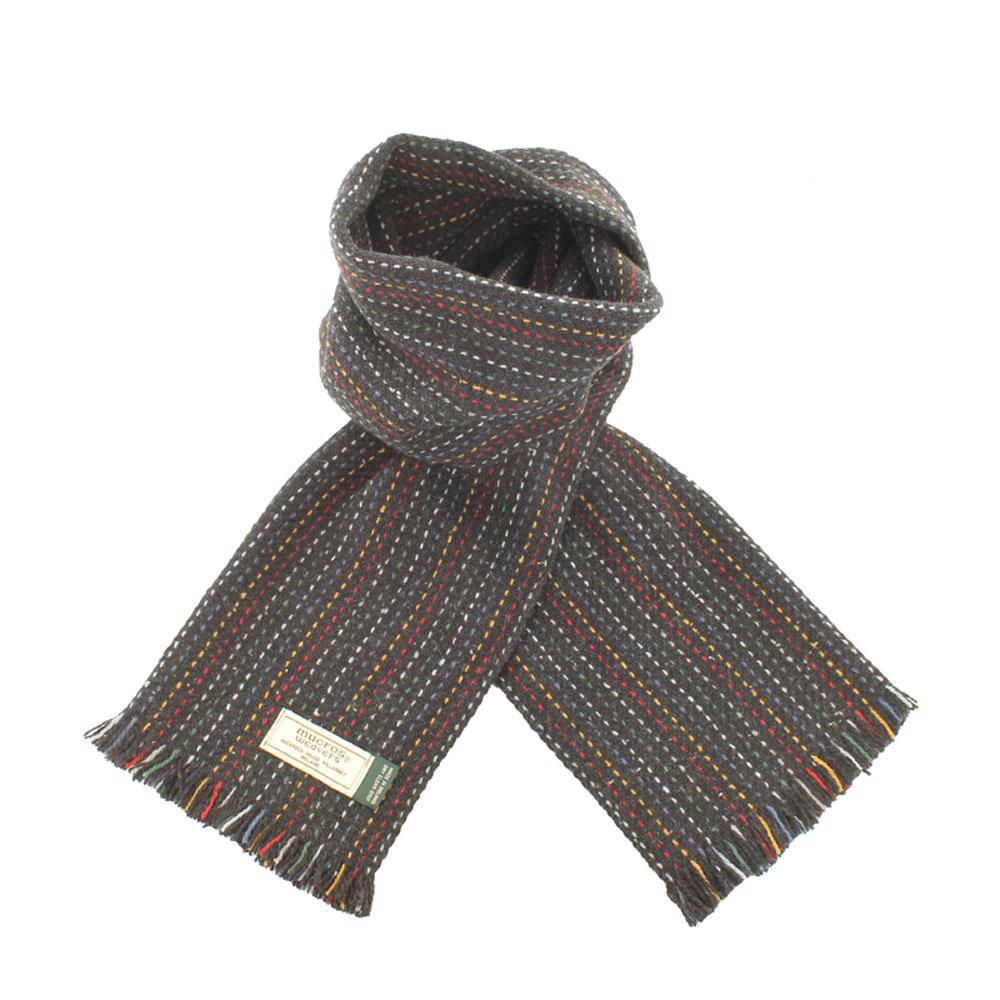 Black/Multicolor Dotted Stripe Soft Donegal Irish Wool Scarf by Mucros Weavers (SD17)