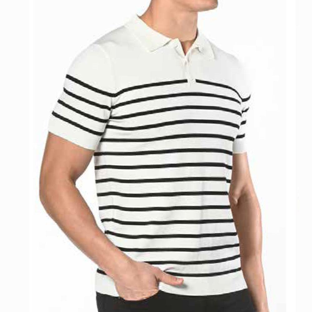 Off White Silk/Tencel 3-Button Stripe Knitted Polo by Postmarc