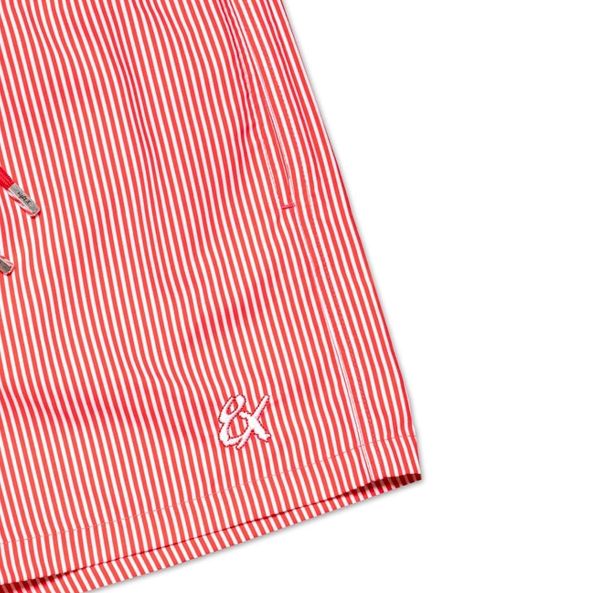 Red Striped Slim Fit Swim Trunks by Eight X