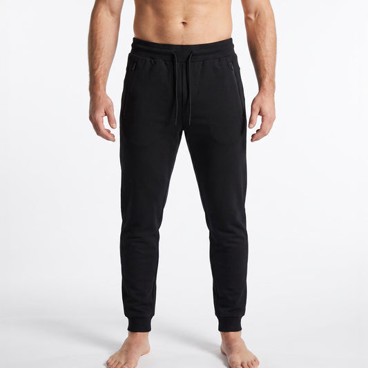 Soft Touch Black Cotton Joggers with Side Trim
