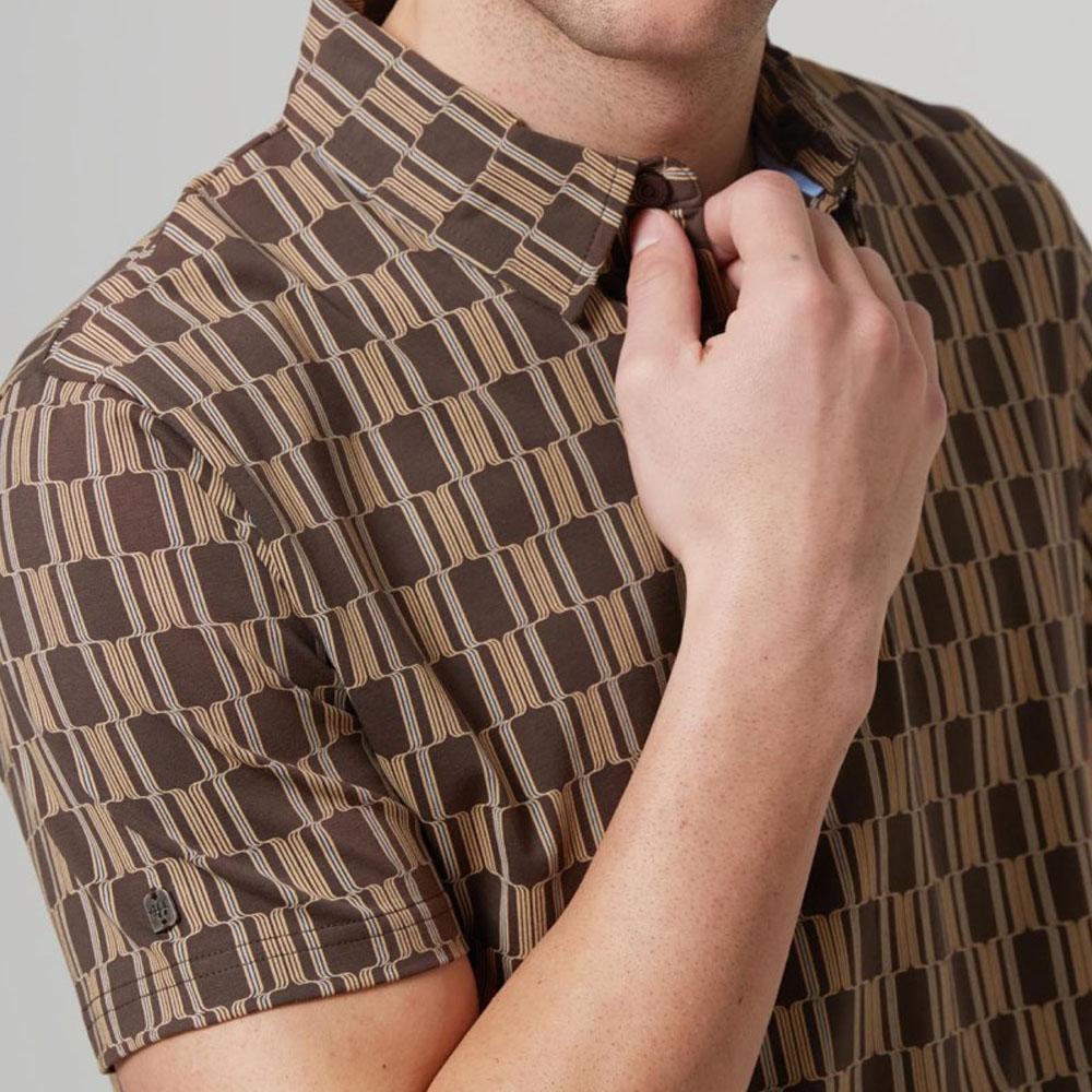 Sad Nile Brown/Blue Geometric Print Cotton Polo by 4funkyflavours