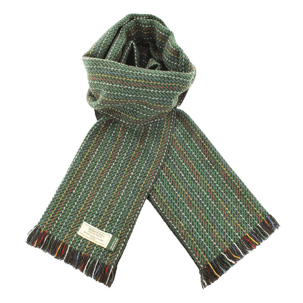 Green/Multicolor Dotted Stripe Soft Donegal Irish Wool Scarf by Mucros Weavers (SD16)