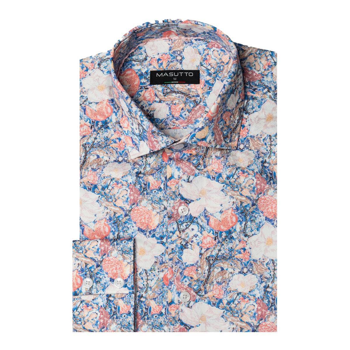Tioga Blue Floral Cotton Long Sleeve Shirt by Masutto