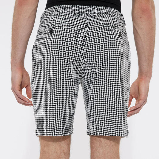 Black/White Houndstooth 8" Inseam Knit Textured Jacquard Shorts by Postmarc (PM-2506)