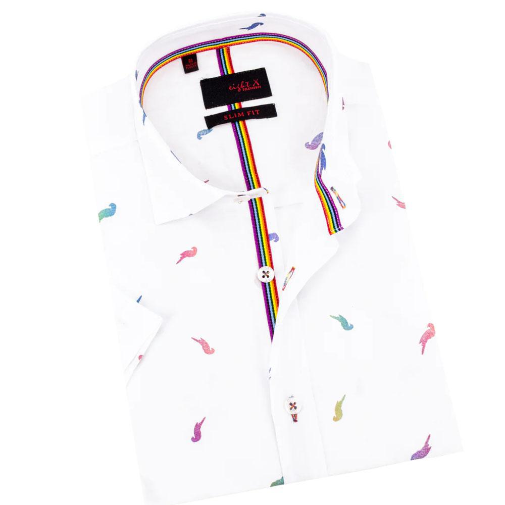 Parrot Punch Foil White Short Sleeve Shirt by Eight X (M-20609K)