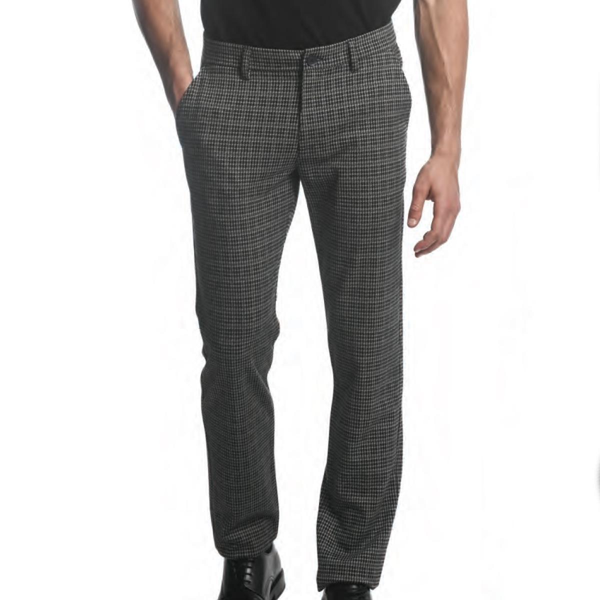 Navy/Khaki Glen Plaid Stretch Knit Wool Look Tailored Pants by Postmarc