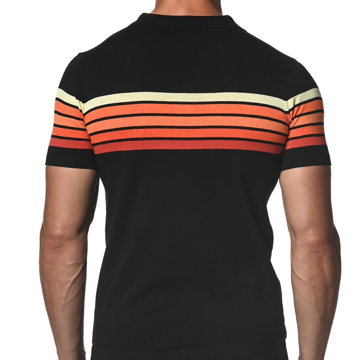 Sienna Orange/Black Retro Stripe Knit Polo Shirt by Postmarc