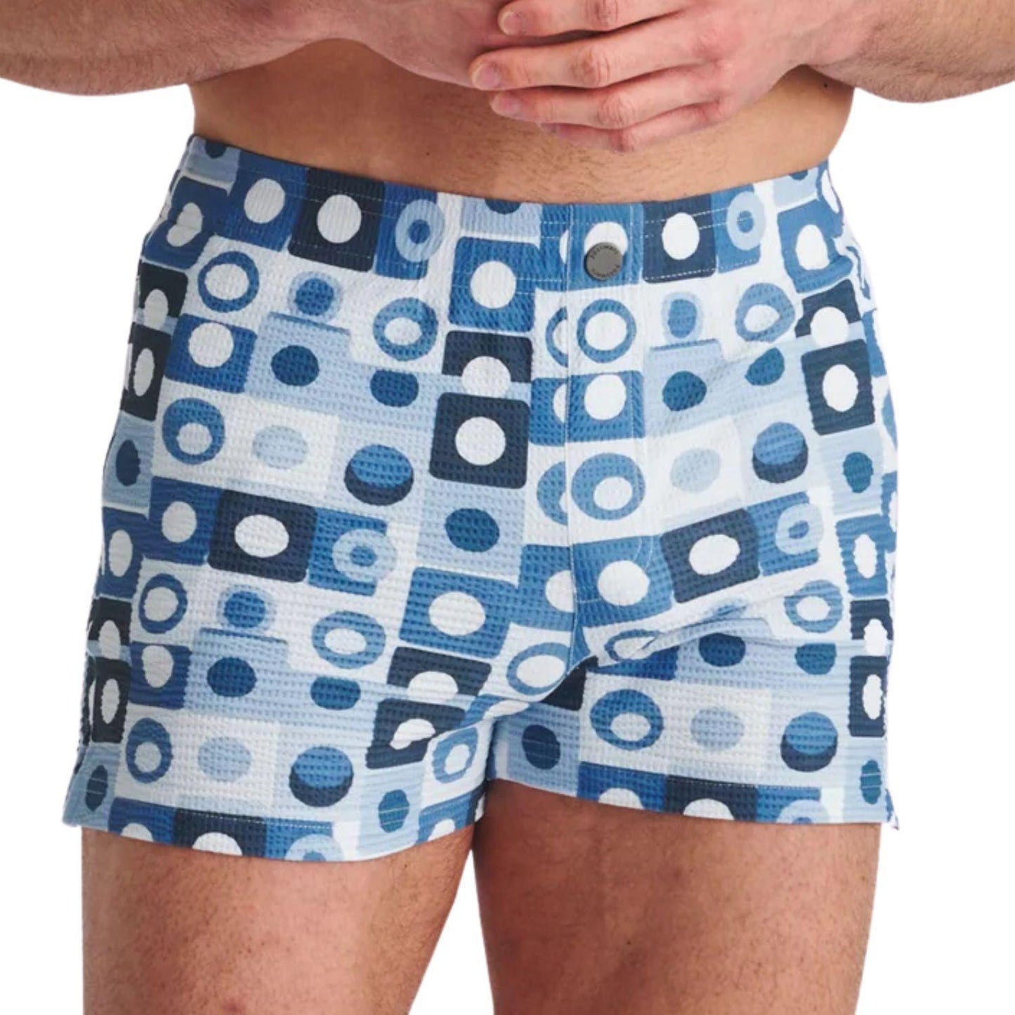 Navy/Slate Squares Seersucker Printed Swim Shorts w/ Mesh Lining by Postmarc