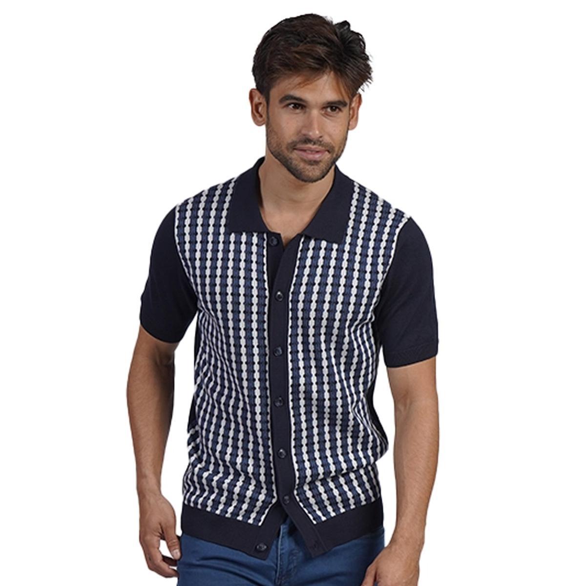 Navy Midnight Mosaic Knit Polo by Eight X