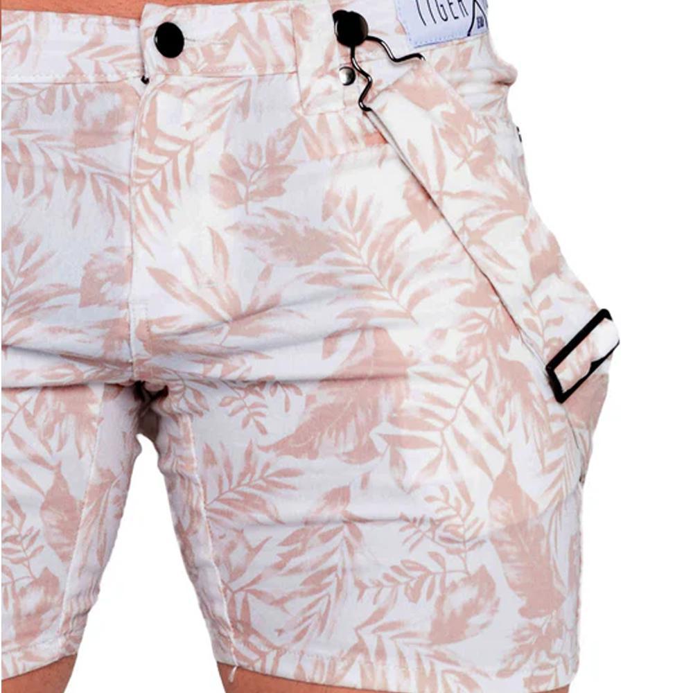 Gio Soft Pink Tropical Limited Edition Shorts with Fashion Straps by TigerXHorse Denim