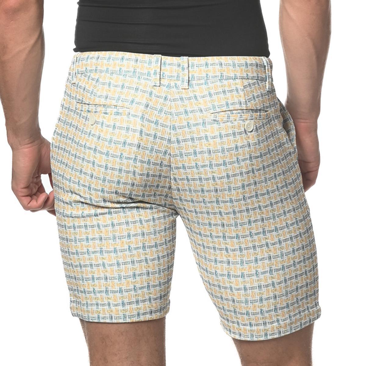 Amber Yellow/Blue Slate Check 8" Inseam Stretch Knit Shorts by Postmarc