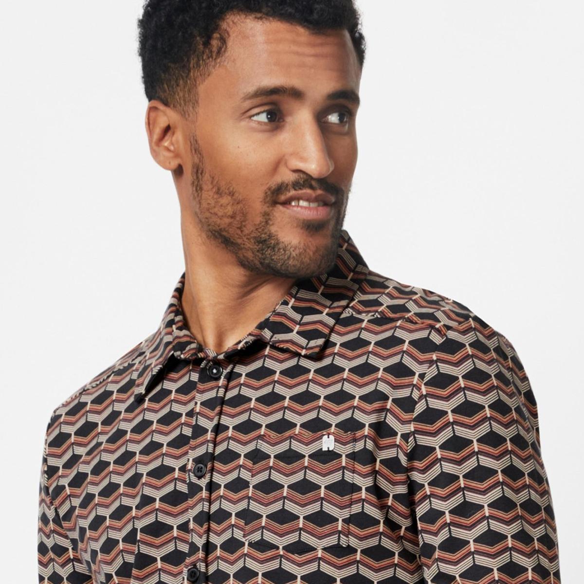 I Can Make Ya Black/Brown Geometric Print Long Sleeve Shirt by 4funkyflavours