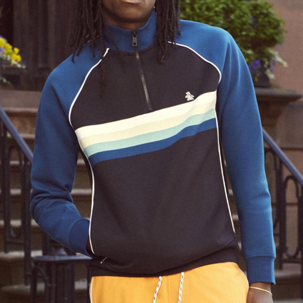 True Black Quarter Zip Chest Stripe Pullover by Original Penguin