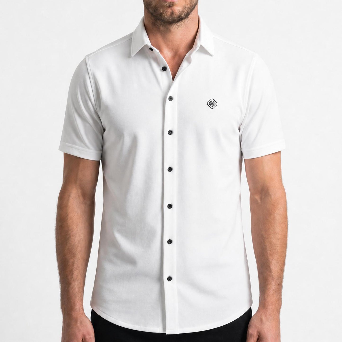 White Jacquard Knit Short Sleeve Shirt