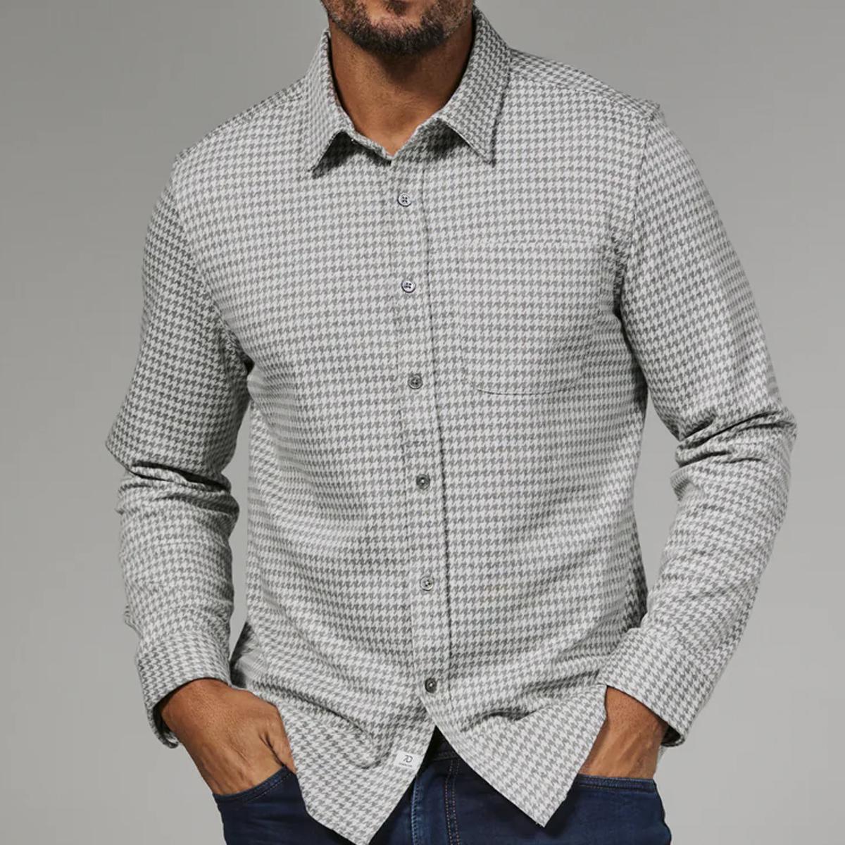 Grey Generation Knit Houndstooth Long Sleeve Shirt by 7 Diamonds
