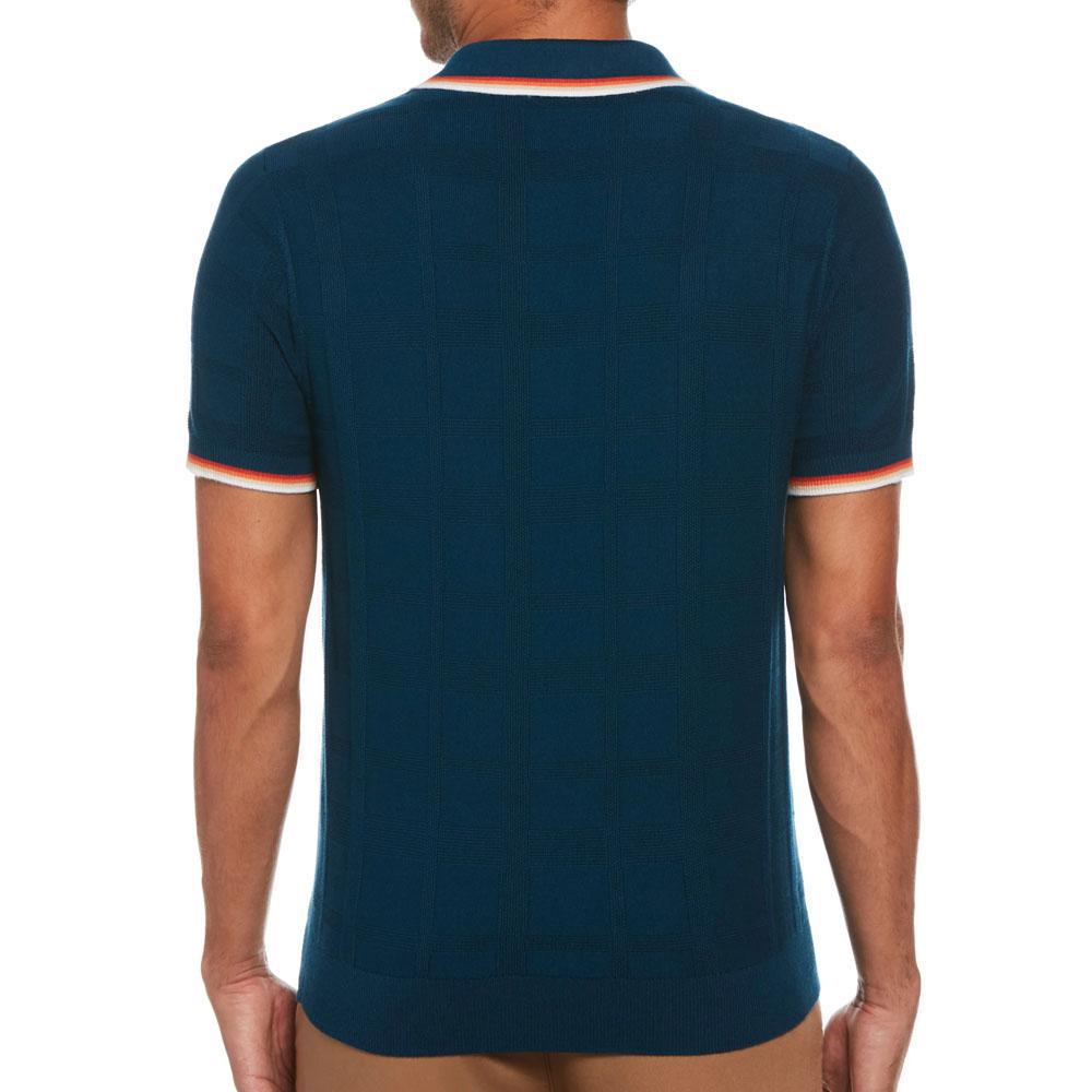 Poseidon Blue Quarter Zip Jacquard Sweater Polo by Original Penguin