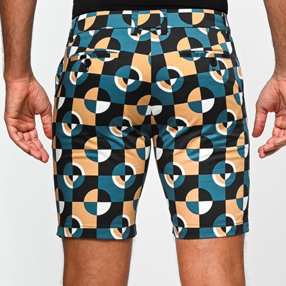 Camel/Marine Circles 8" Inseam Printed Stretch Woven Shorts by Postmarc (PM-24706)