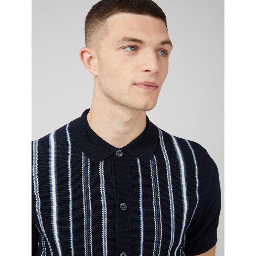 Striped Navy Button-Down Knit Polo by Ben Sherman