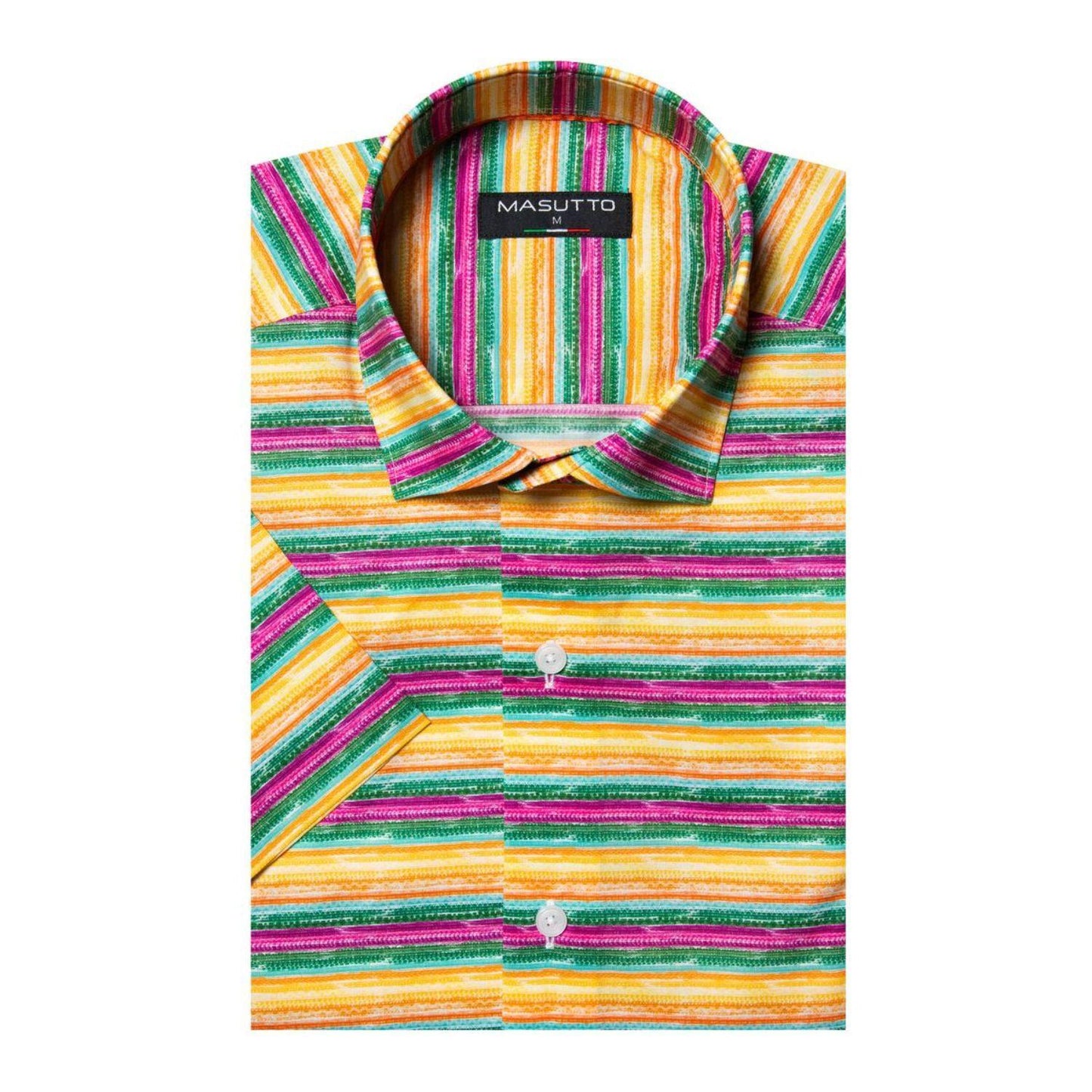 Barella Green/Yellow Striped Short Sleeve Shirt by Masutto