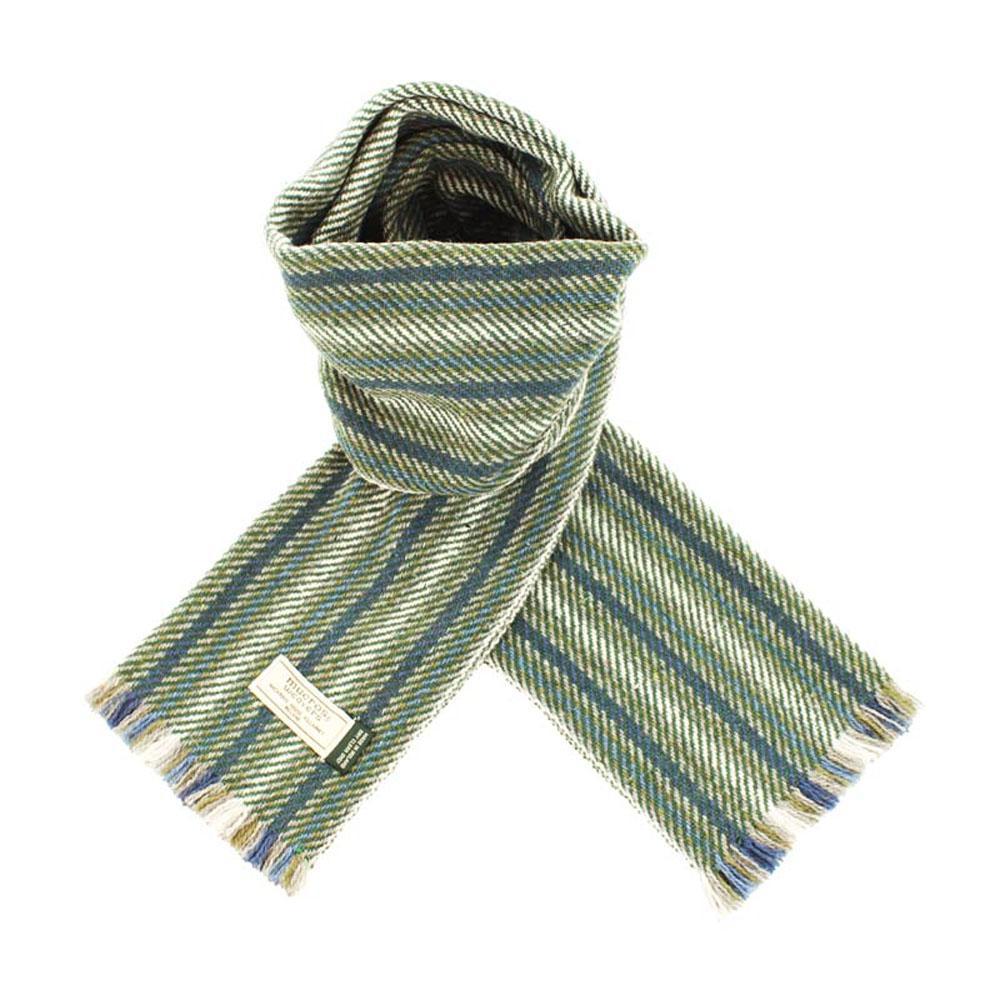 Green/Blue Striped Soft Donegal Irish Wool Scarf by Mucros Weavers (SD25)