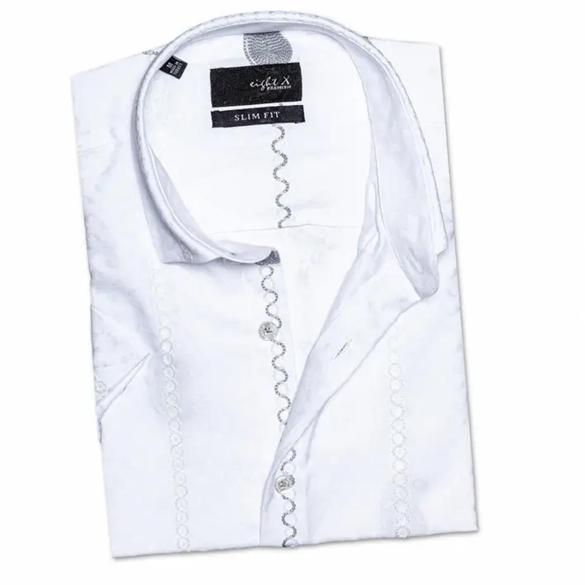 Paisley DNA Embroidered Jacquard Short Sleeve Button Down Shirt by Eight-X