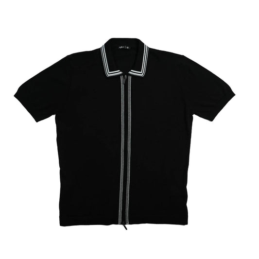 Contour Black Short Sleeve Two Way Zip Knit Polo Shirt by Eight X