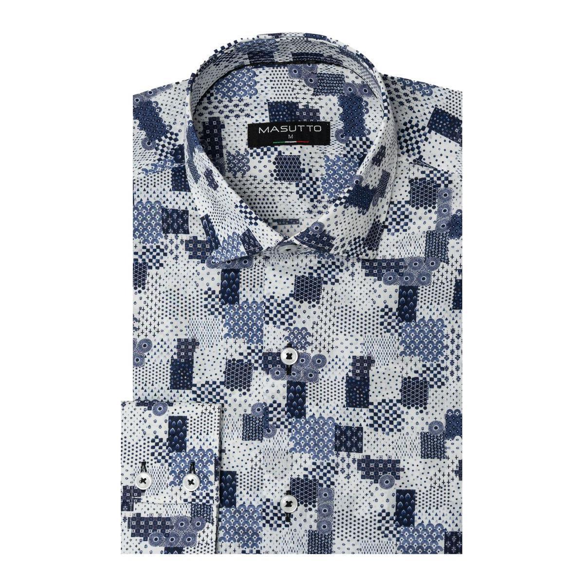 Mirisola Blue Patchwork Cotton Long Sleeve Shirt by Masutto
