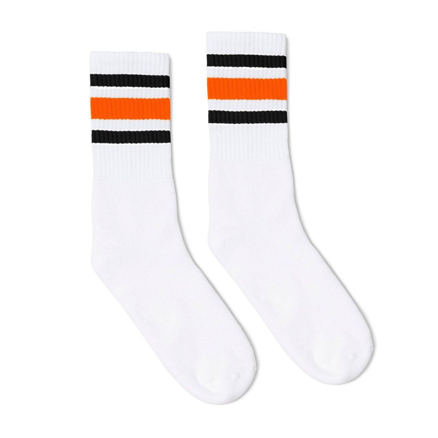 Black & Orange Striped White Crew Socks by SOCCO