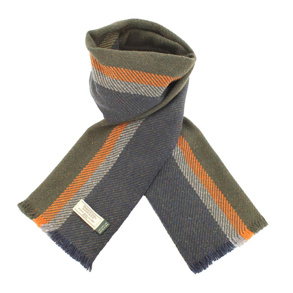 Navy/Olive/Mustard Striped Soft Donegal Irish Wool Scarf by Mucros Weavers (SD35)