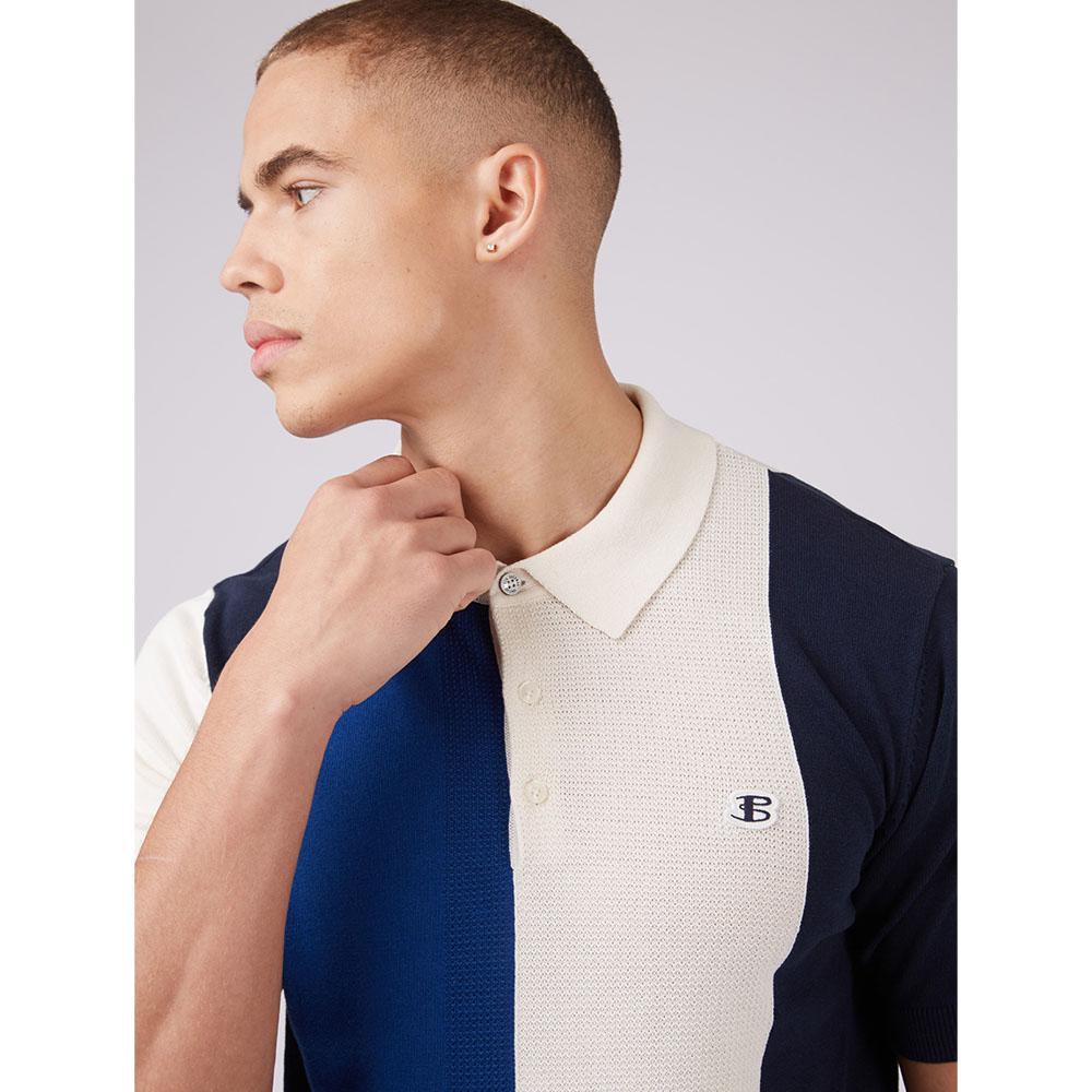 B by Ben Sherman Block Stripe Ivory/Navy Stripe Knit Polo