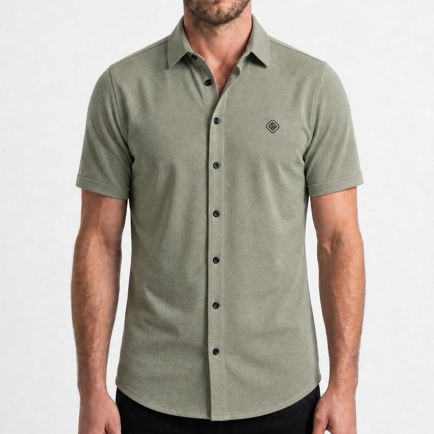 Sage Jacquard Knit Short Sleeve Shirt