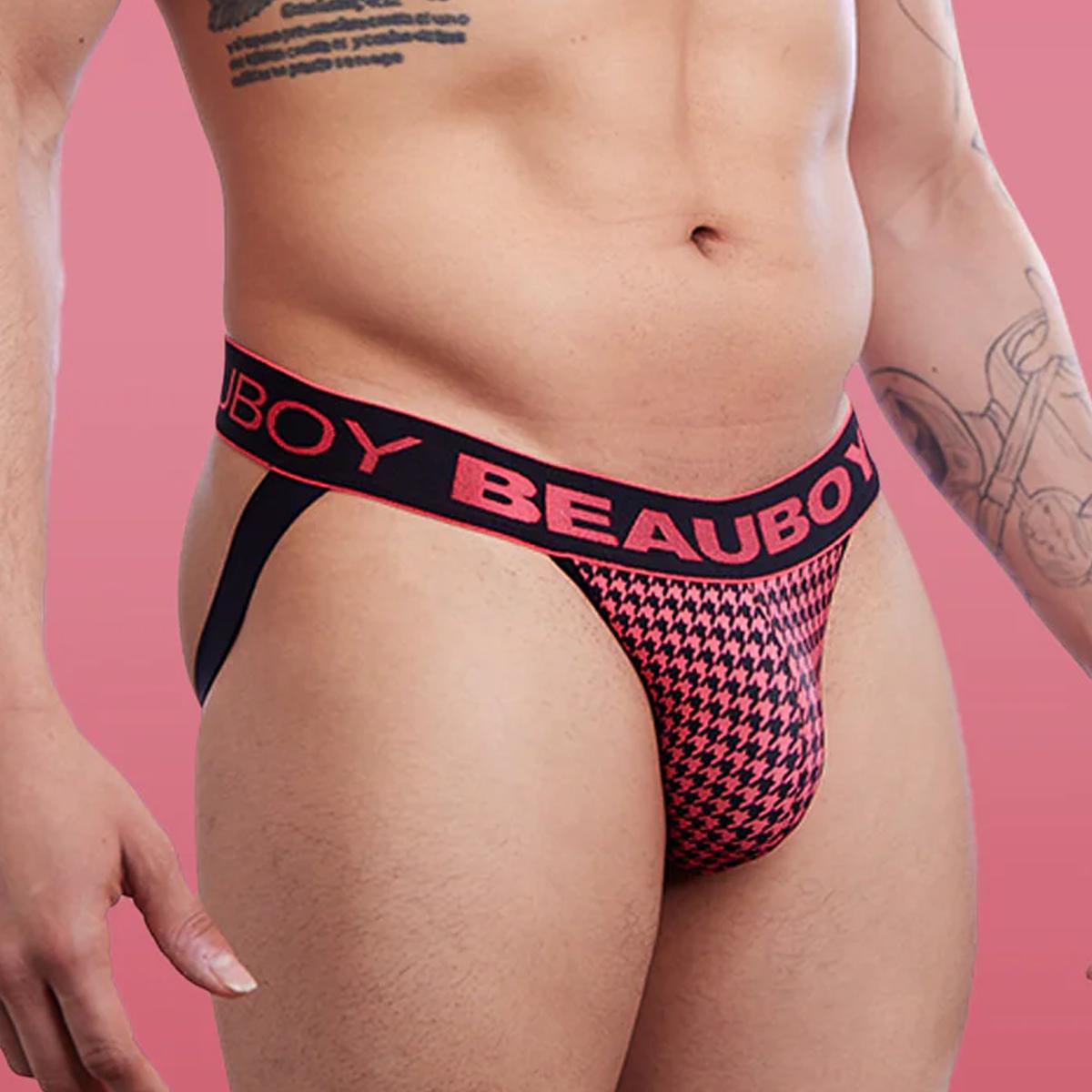 Coral/Black Houndstooth Print Jock by Beauboy Menswear