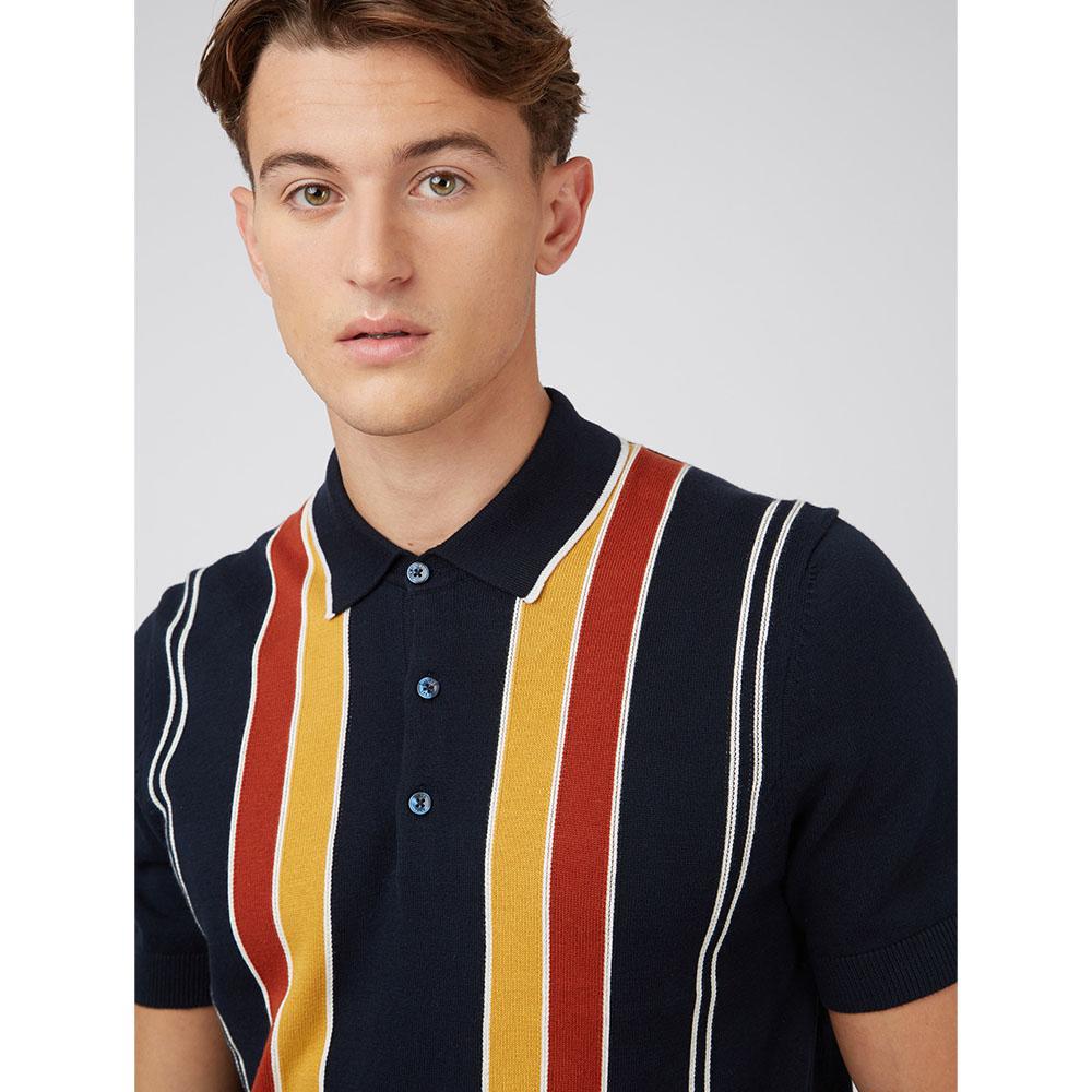 Signature Mod Knit Dark Navy/Sunflower Stripe Polo by Ben Sherman