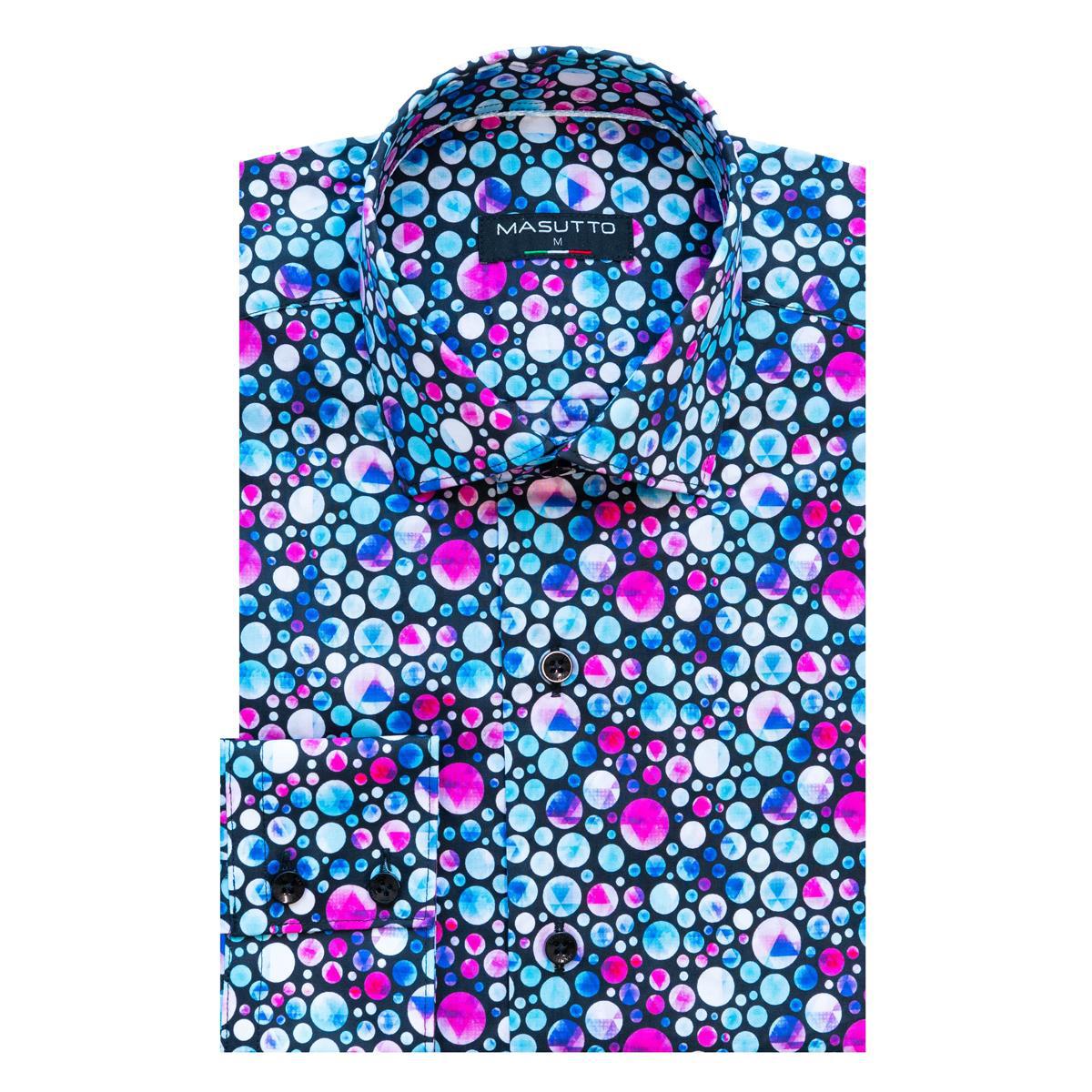 Ray Blue/Pink Dots Cotton Long Sleeve Shirt by Masutto