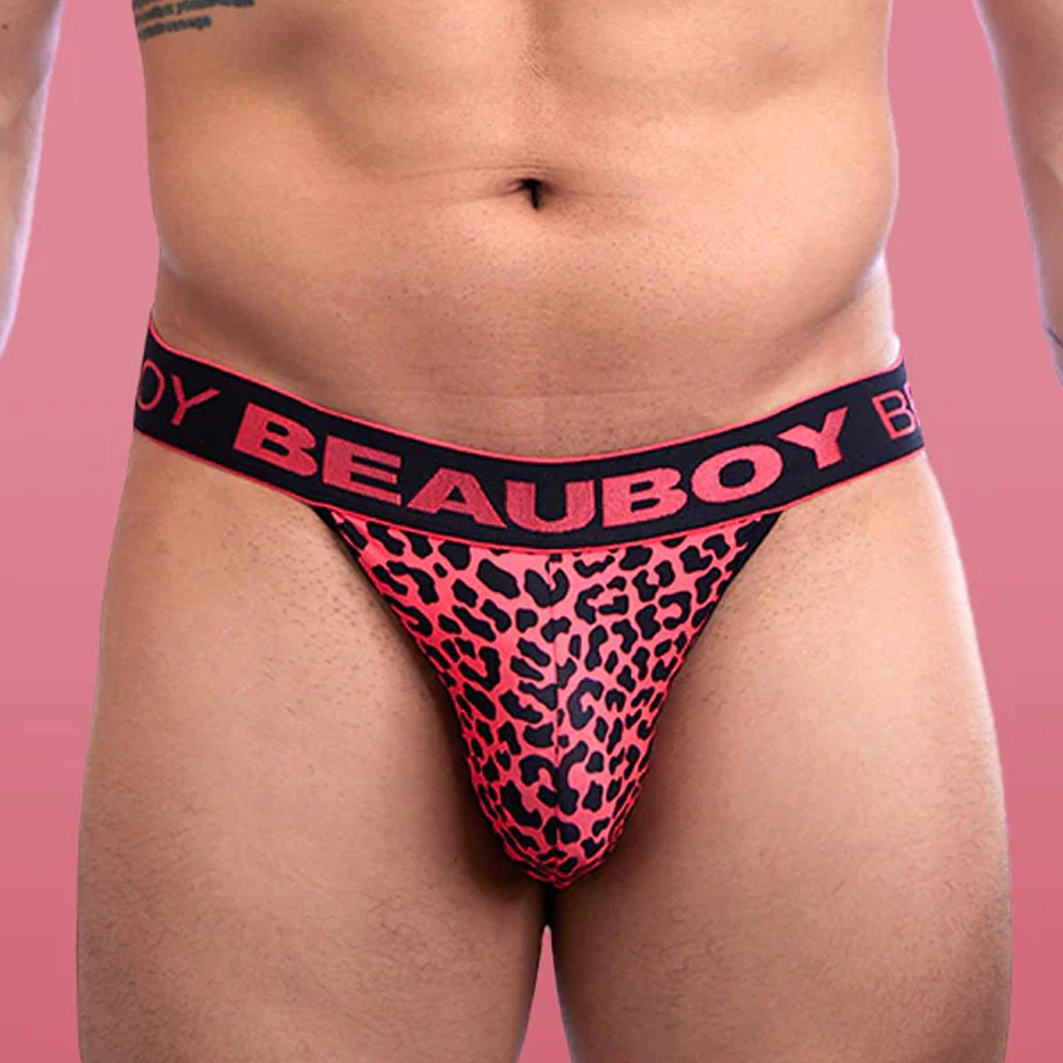 Coral/Black Leopard Print Thong by Beauboy Menswear